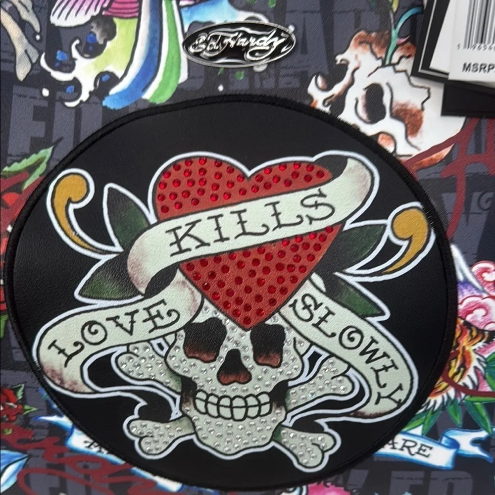 Ed Hardy Black and Red Shoulder Bag with Tattoo-Inspired Design